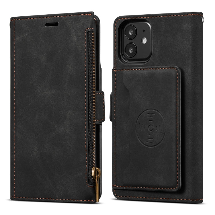 For iPhone 12 mini Side Zipper Back Card Horizontal Flip PU Leather Case with Card Slots & Wallet & Photo Frame & Lanyard