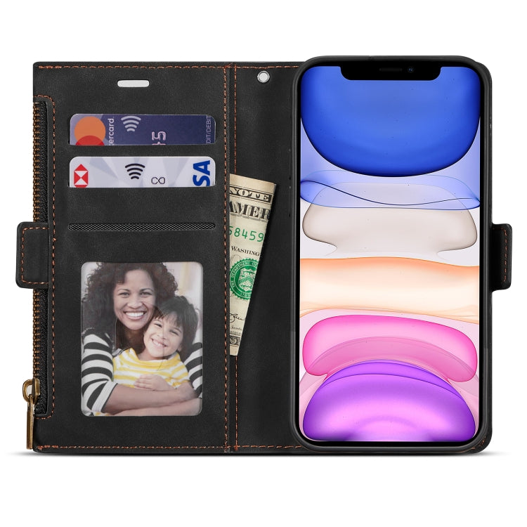 For iPhone 12 mini Side Zipper Back Card Horizontal Flip PU Leather Case with Card Slots & Wallet & Photo Frame & Lanyard