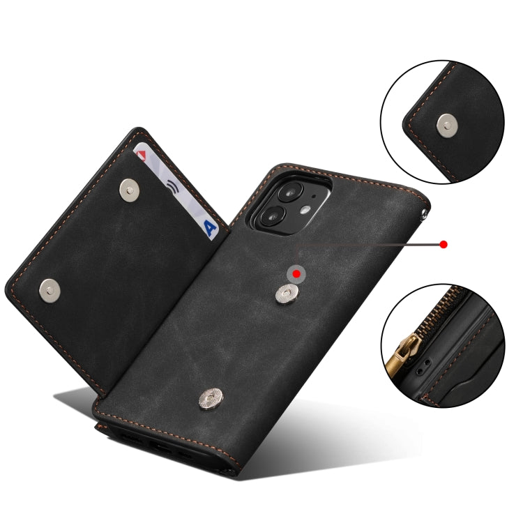 For iPhone 12 mini Side Zipper Back Card Horizontal Flip PU Leather Case with Card Slots & Wallet & Photo Frame & Lanyard