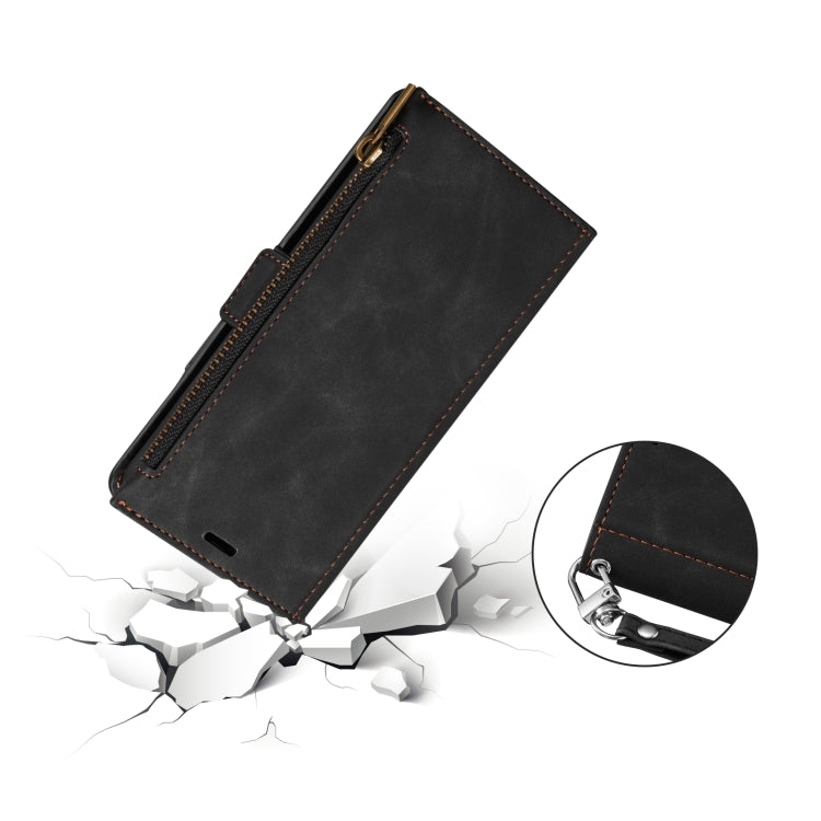 For iPhone 12 mini Side Zipper Back Card Horizontal Flip PU Leather Case with Card Slots & Wallet & Photo Frame & Lanyard