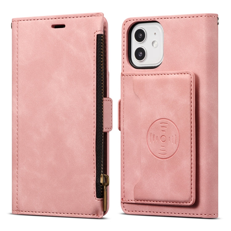 For iPhone 12 mini Side Zipper Back Card Horizontal Flip PU Leather Case with Card Slots & Wallet & Photo Frame & Lanyard