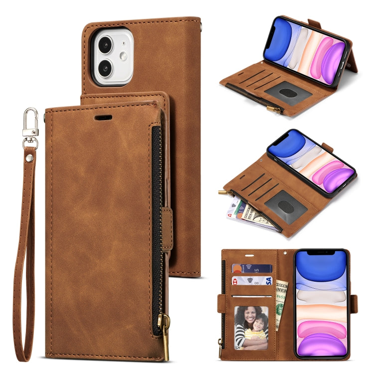 For iPhone 12 mini Side Zipper Back Card Horizontal Flip PU Leather Case with Card Slots & Wallet & Photo Frame & Lanyard