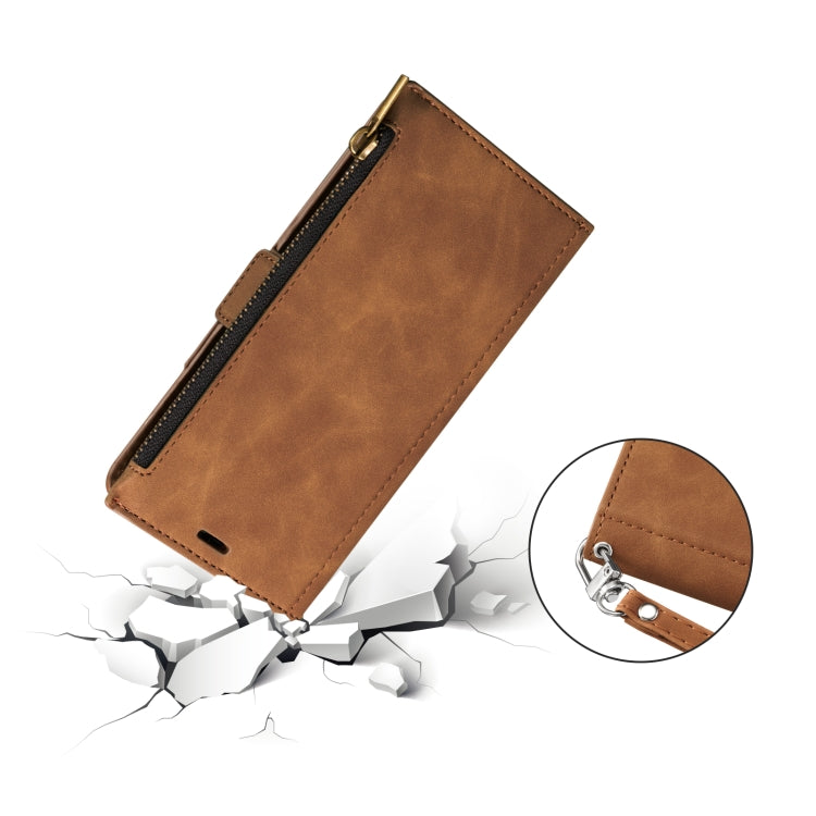 For iPhone 12 mini Side Zipper Back Card Horizontal Flip PU Leather Case with Card Slots & Wallet & Photo Frame & Lanyard