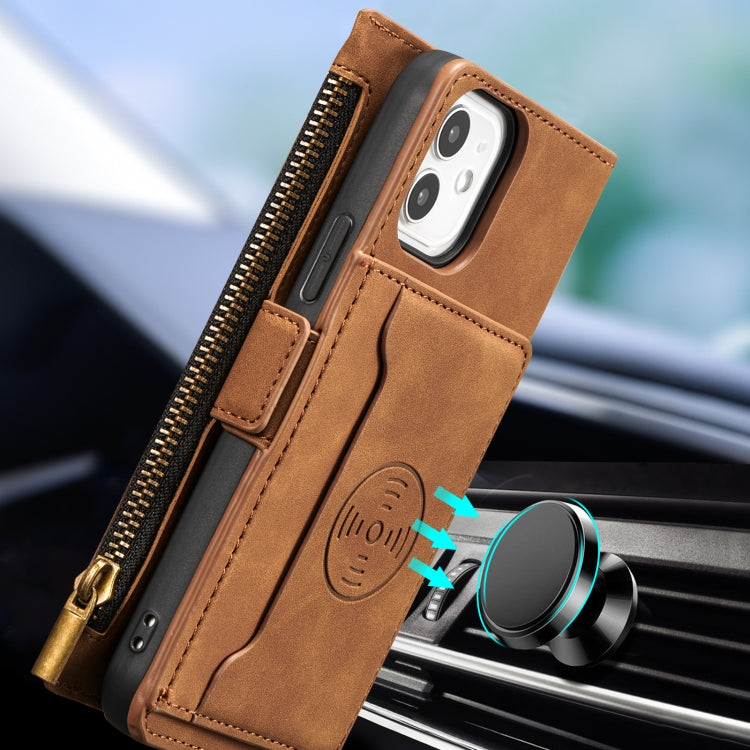 For iPhone 12 mini Side Zipper Back Card Horizontal Flip PU Leather Case with Card Slots & Wallet & Photo Frame & Lanyard
