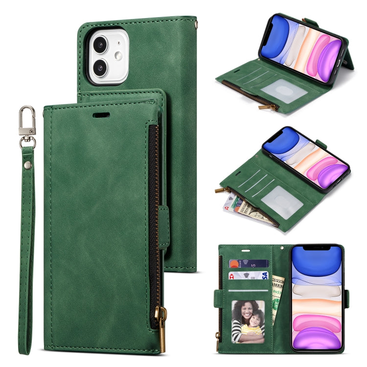 For iPhone 12 mini Side Zipper Back Card Horizontal Flip PU Leather Case with Card Slots & Wallet & Photo Frame & Lanyard