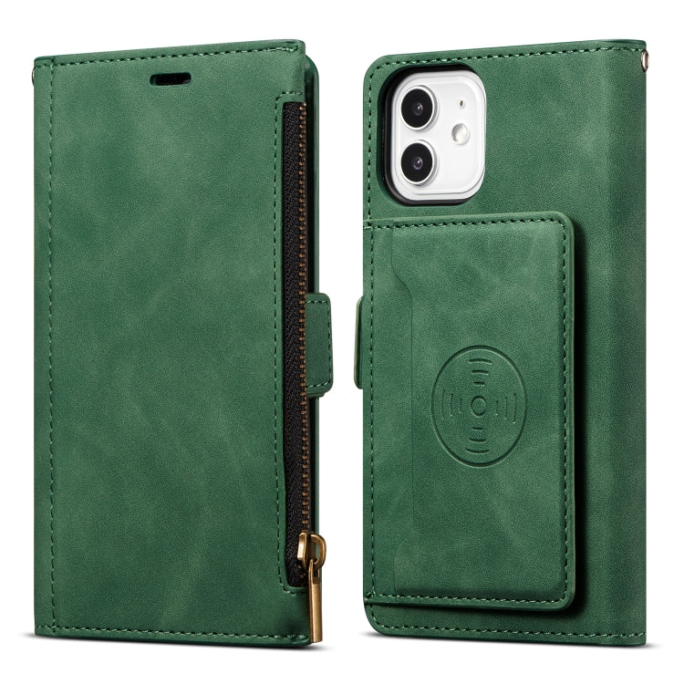 For iPhone 12 mini Side Zipper Back Card Horizontal Flip PU Leather Case with Card Slots & Wallet & Photo Frame & Lanyard