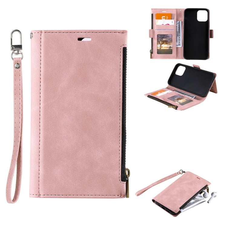 For iPhone 12 Pro Max Side Zipper Back Card Horizontal Flip PU Leather Case with Card Slots & Wallet & Photo Frame & Lanyard