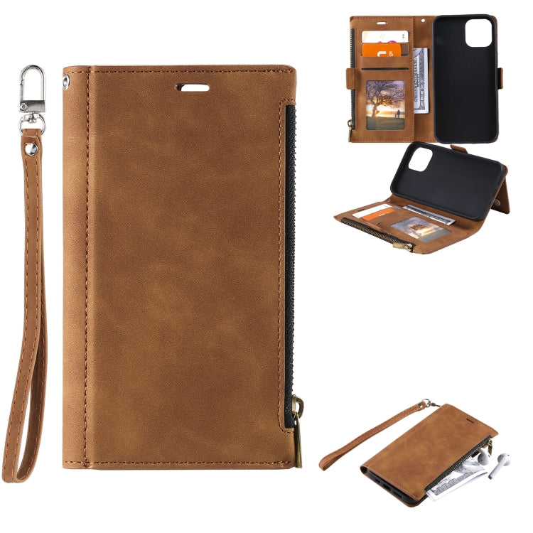 For iPhone 13 Side Zipper Back Card Horizontal Flip PU Leather Case with Card Slots & Wallet & Photo Frame & Lanyard