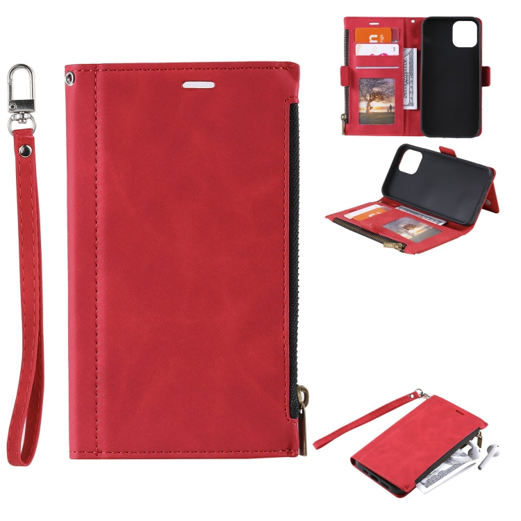 For iPhone 13 Pro Max Side Zipper Back Card Horizontal Flip PU Leather Case with Card Slots & Wallet & Photo Frame & Lanyard