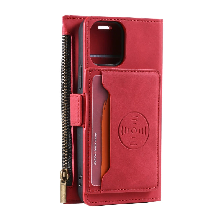 For iPhone 13 Pro Max Side Zipper Back Card Horizontal Flip PU Leather Case with Card Slots & Wallet & Photo Frame & Lanyard