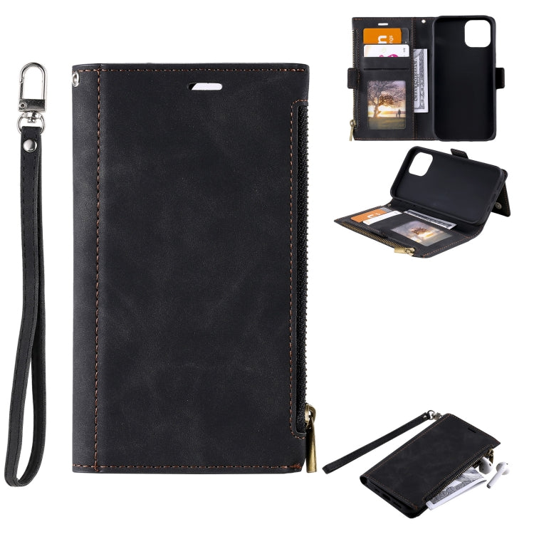 For iPhone 13 Pro Side Zipper Back Card Horizontal Flip PU Leather Case with Card Slots & Wallet & Photo Frame & Lanyard
