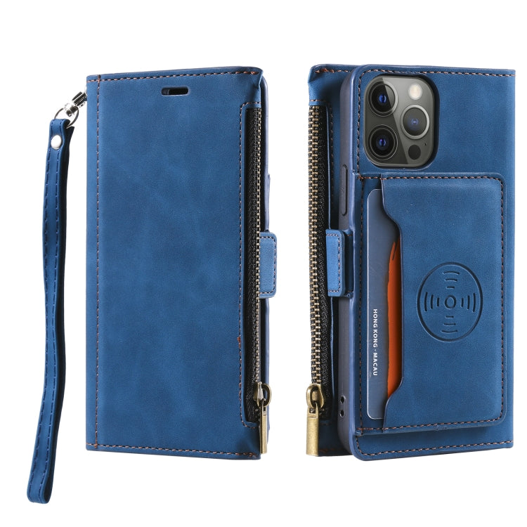 For iPhone 11 Pro Side Zipper Back Card Horizontal Flip PU Leather Case with Card Slots & Wallet & Photo Frame & Lanyard