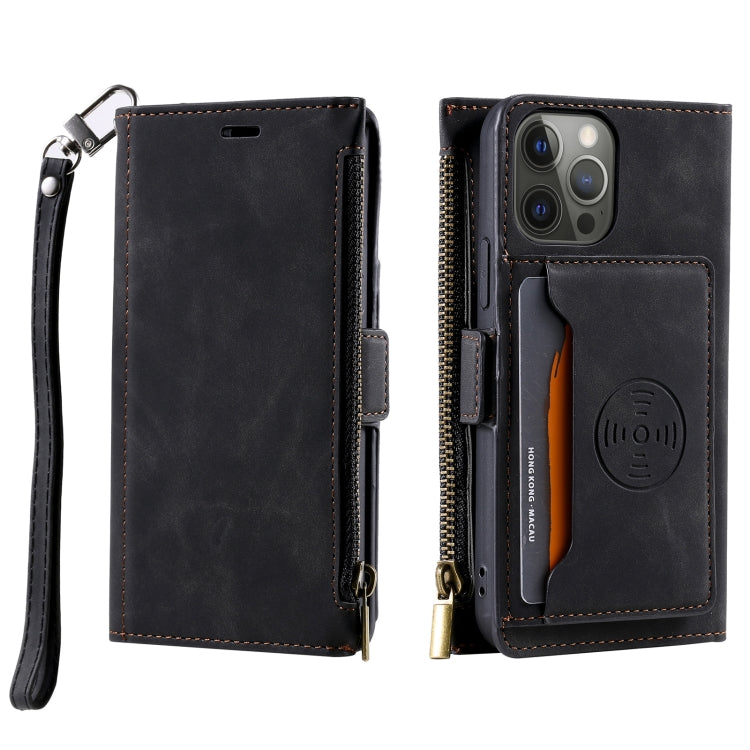 For iPhone 11 Pro Side Zipper Back Card Horizontal Flip PU Leather Case with Card Slots & Wallet & Photo Frame & Lanyard