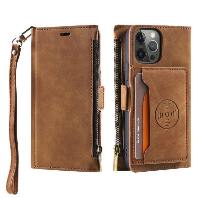 For iPhone 11 Pro Side Zipper Back Card Horizontal Flip PU Leather Case with Card Slots & Wallet & Photo Frame & Lanyard