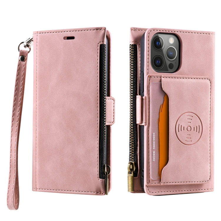 For iPhone 11 Pro Max Side Zipper Back Card Horizontal Flip PU Leather Case with Card Slots & Wallet & Photo Frame & Lanyard