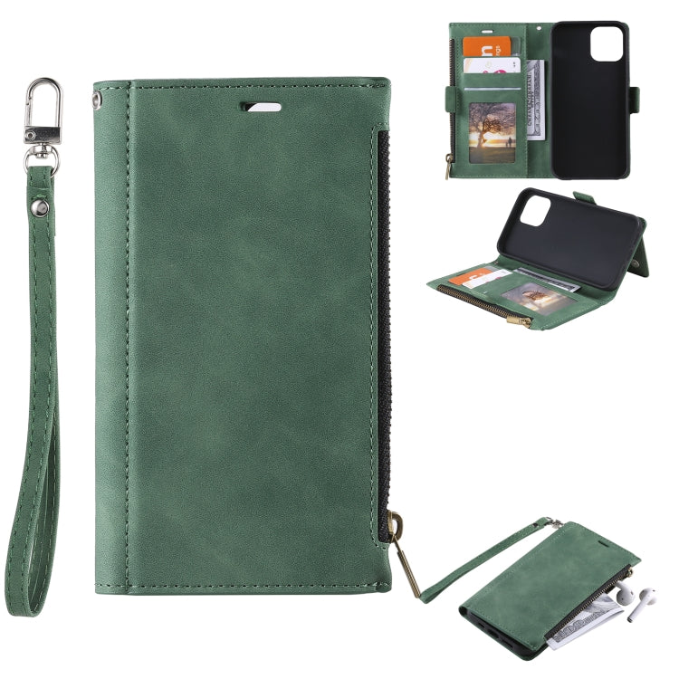 For iPhone 11 Pro Max Side Zipper Back Card Horizontal Flip PU Leather Case with Card Slots & Wallet & Photo Frame & Lanyard