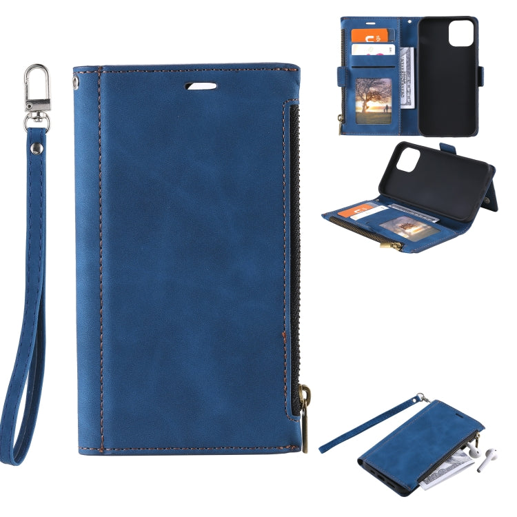 For iPhone 13 mini Side Zipper Back Card Horizontal Flip PU Leather Case with Card Slots & Wallet & Photo Frame & Lanyard