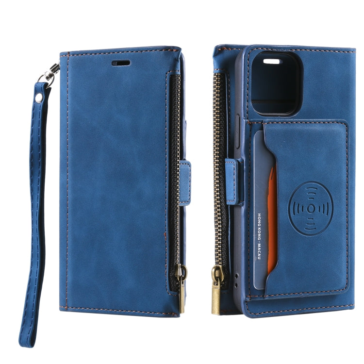 For iPhone 13 mini Side Zipper Back Card Horizontal Flip PU Leather Case with Card Slots & Wallet & Photo Frame & Lanyard