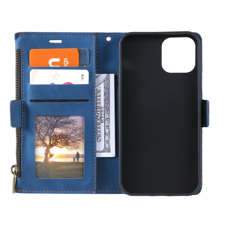 For iPhone 13 mini Side Zipper Back Card Horizontal Flip PU Leather Case with Card Slots & Wallet & Photo Frame & Lanyard
