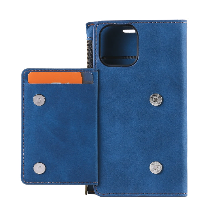 For iPhone 13 mini Side Zipper Back Card Horizontal Flip PU Leather Case with Card Slots & Wallet & Photo Frame & Lanyard