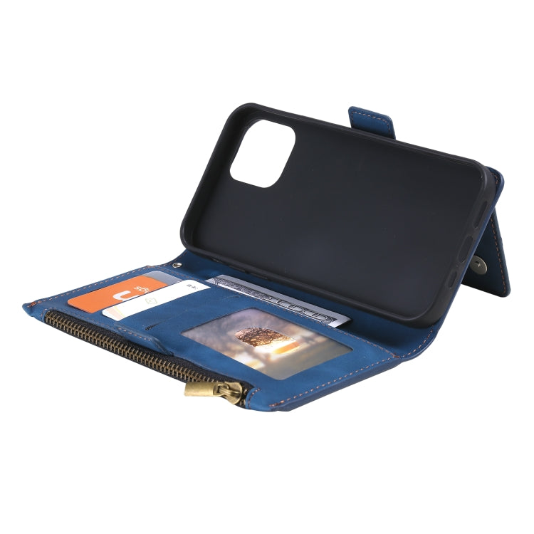 For iPhone 13 mini Side Zipper Back Card Horizontal Flip PU Leather Case with Card Slots & Wallet & Photo Frame & Lanyard