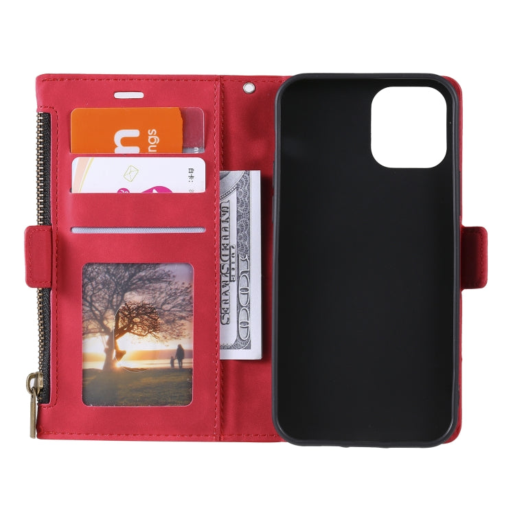 For iPhone 13 mini Side Zipper Back Card Horizontal Flip PU Leather Case with Card Slots & Wallet & Photo Frame & Lanyard