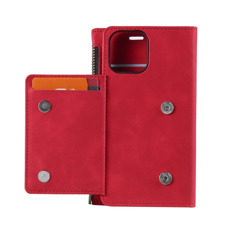 For iPhone 13 mini Side Zipper Back Card Horizontal Flip PU Leather Case with Card Slots & Wallet & Photo Frame & Lanyard