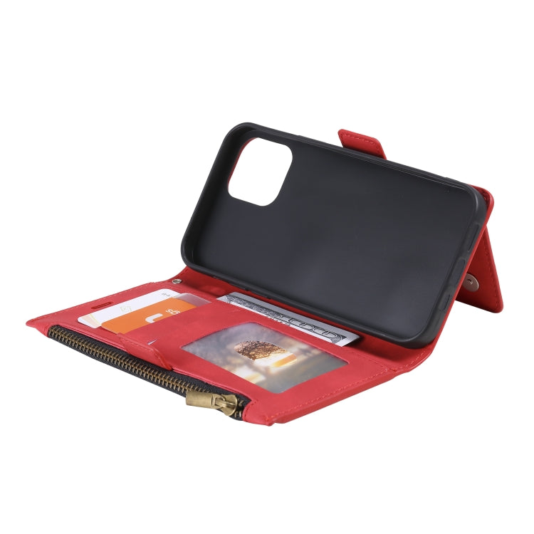 For iPhone 13 mini Side Zipper Back Card Horizontal Flip PU Leather Case with Card Slots & Wallet & Photo Frame & Lanyard