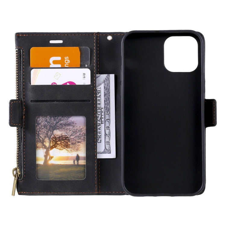 For iPhone 13 mini Side Zipper Back Card Horizontal Flip PU Leather Case with Card Slots & Wallet & Photo Frame & Lanyard