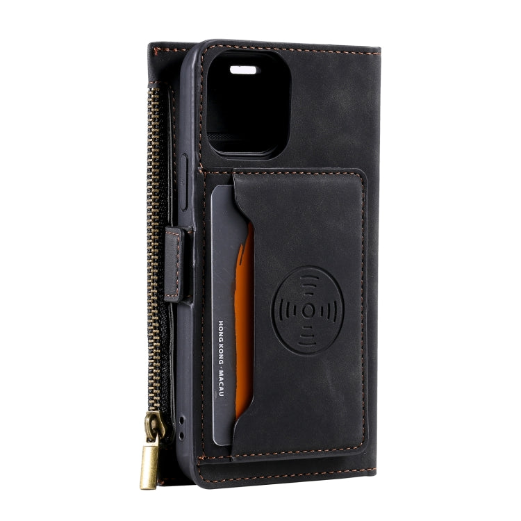 For iPhone 13 mini Side Zipper Back Card Horizontal Flip PU Leather Case with Card Slots & Wallet & Photo Frame & Lanyard