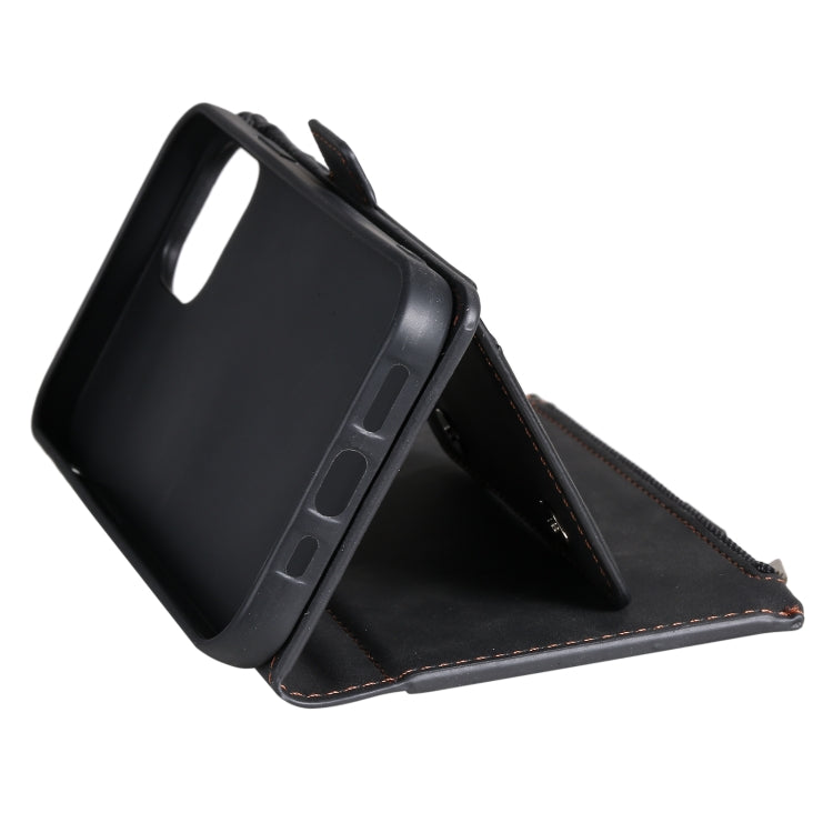 For iPhone 13 mini Side Zipper Back Card Horizontal Flip PU Leather Case with Card Slots & Wallet & Photo Frame & Lanyard