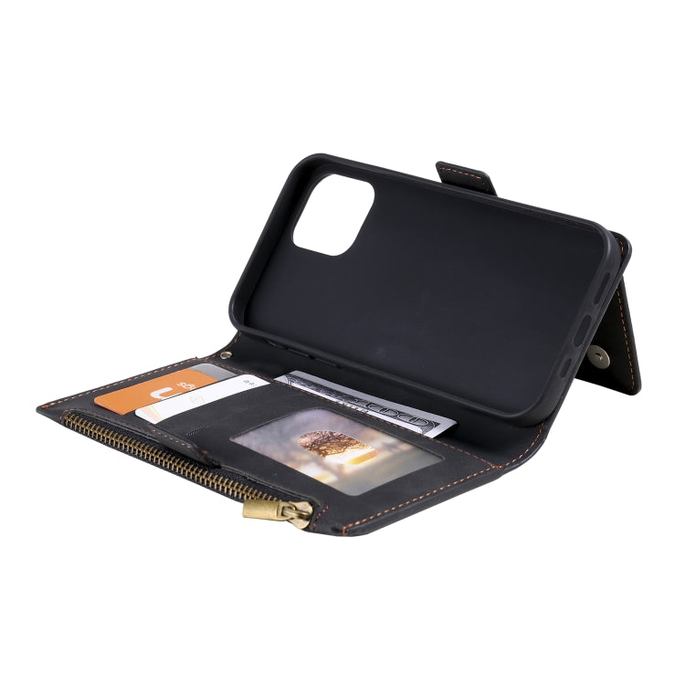 For iPhone 13 mini Side Zipper Back Card Horizontal Flip PU Leather Case with Card Slots & Wallet & Photo Frame & Lanyard