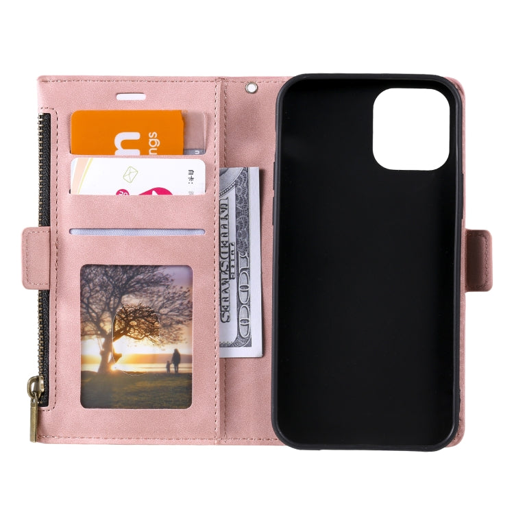 For iPhone 13 mini Side Zipper Back Card Horizontal Flip PU Leather Case with Card Slots & Wallet & Photo Frame & Lanyard