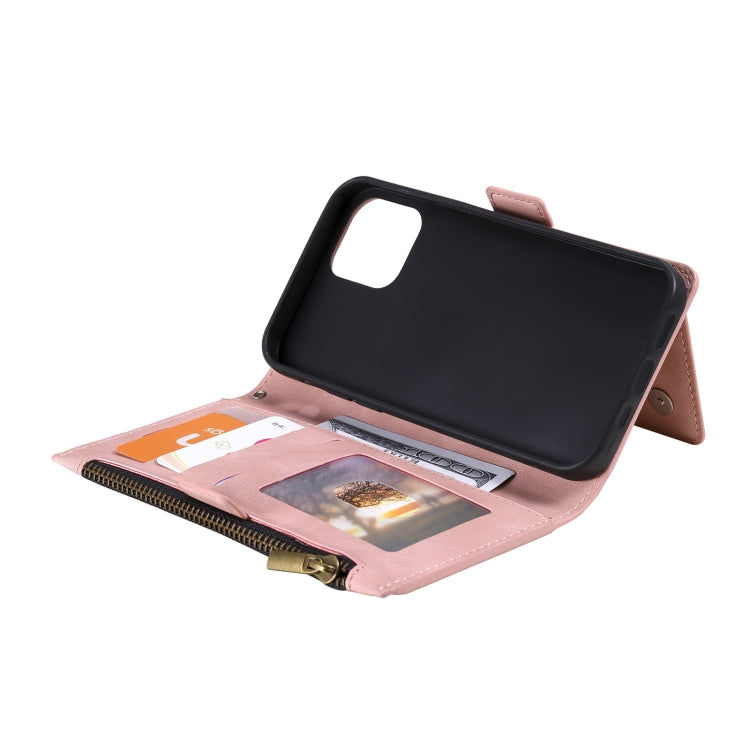 For iPhone 13 mini Side Zipper Back Card Horizontal Flip PU Leather Case with Card Slots & Wallet & Photo Frame & Lanyard