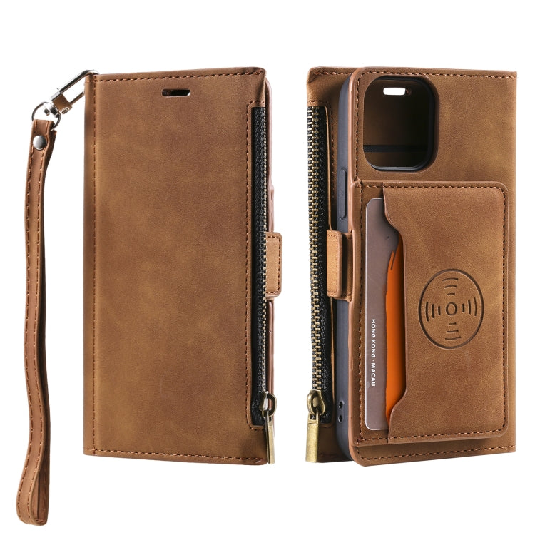 For iPhone 13 mini Side Zipper Back Card Horizontal Flip PU Leather Case with Card Slots & Wallet & Photo Frame & Lanyard