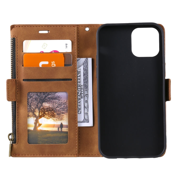 For iPhone 13 mini Side Zipper Back Card Horizontal Flip PU Leather Case with Card Slots & Wallet & Photo Frame & Lanyard