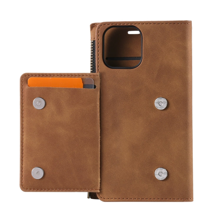 For iPhone 13 mini Side Zipper Back Card Horizontal Flip PU Leather Case with Card Slots & Wallet & Photo Frame & Lanyard