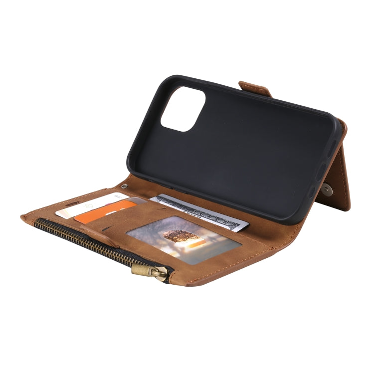 For iPhone 13 mini Side Zipper Back Card Horizontal Flip PU Leather Case with Card Slots & Wallet & Photo Frame & Lanyard