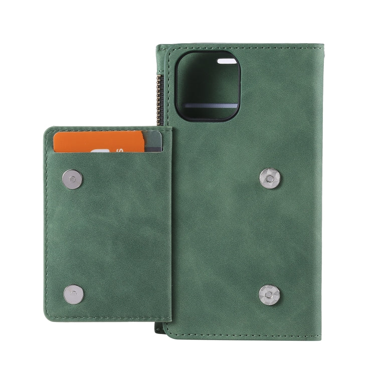 For iPhone 13 mini Side Zipper Back Card Horizontal Flip PU Leather Case with Card Slots & Wallet & Photo Frame & Lanyard