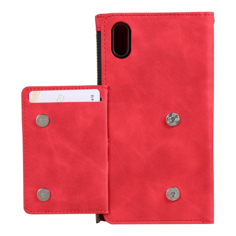 For iPhone X / XS Side Zipper Back Card Horizontal Flip PU Leather Case with Card Slots & Wallet & Photo Frame & Lanyard