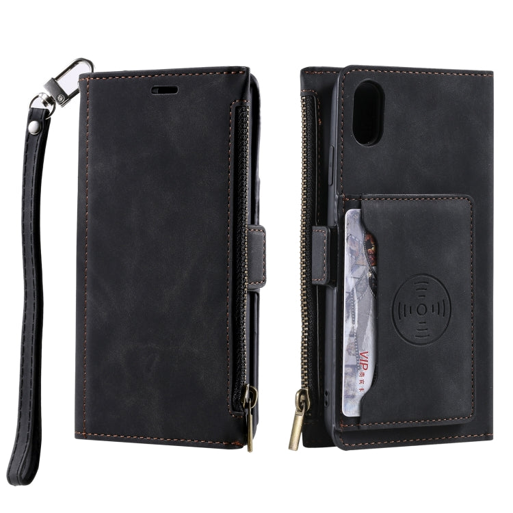 For iPhone X / XS Side Zipper Back Card Horizontal Flip PU Leather Case with Card Slots & Wallet & Photo Frame & Lanyard