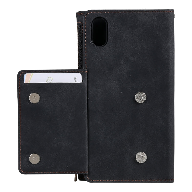 For iPhone X / XS Side Zipper Back Card Horizontal Flip PU Leather Case with Card Slots & Wallet & Photo Frame & Lanyard