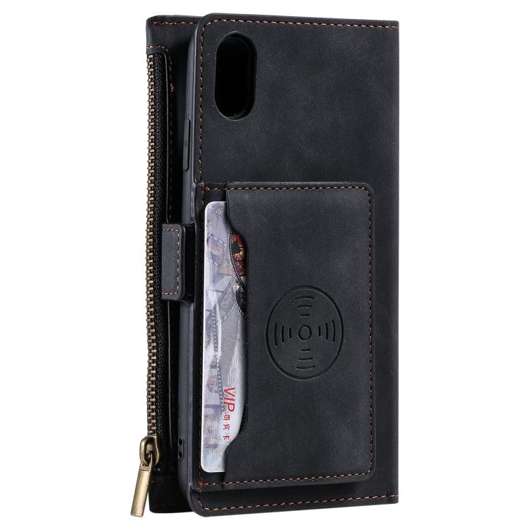 For iPhone X / XS Side Zipper Back Card Horizontal Flip PU Leather Case with Card Slots & Wallet & Photo Frame & Lanyard