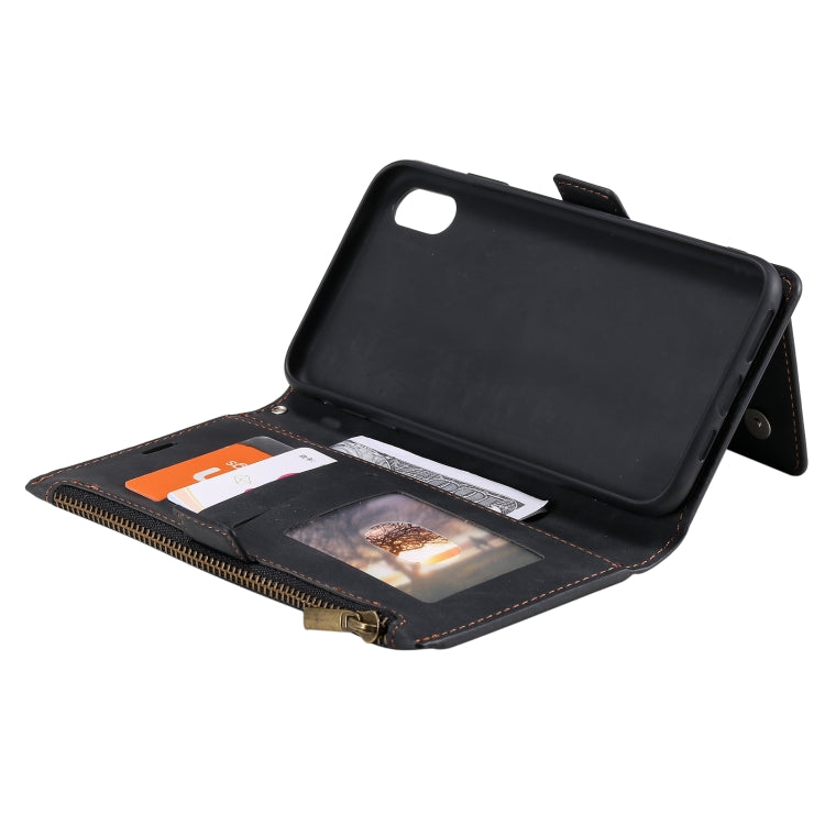 For iPhone X / XS Side Zipper Back Card Horizontal Flip PU Leather Case with Card Slots & Wallet & Photo Frame & Lanyard