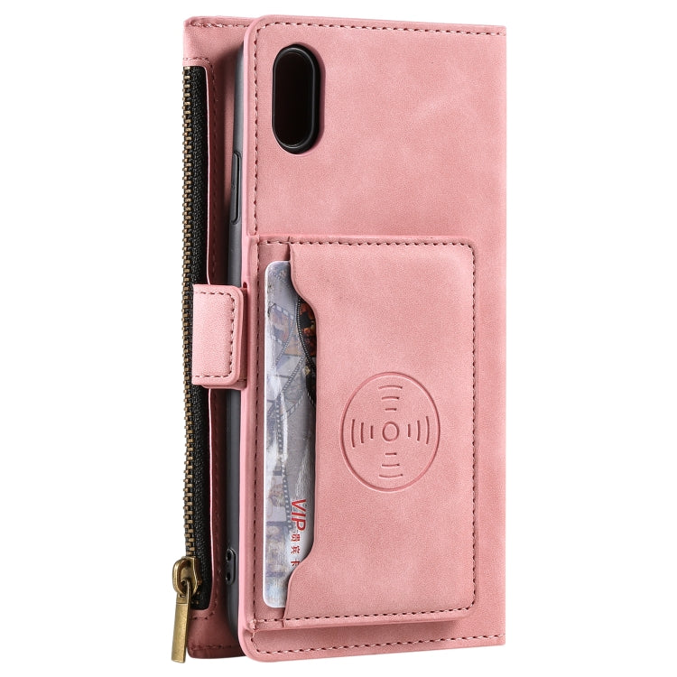 For iPhone X / XS Side Zipper Back Card Horizontal Flip PU Leather Case with Card Slots & Wallet & Photo Frame & Lanyard