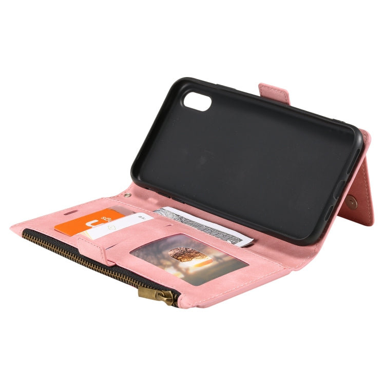 For iPhone X / XS Side Zipper Back Card Horizontal Flip PU Leather Case with Card Slots & Wallet & Photo Frame & Lanyard