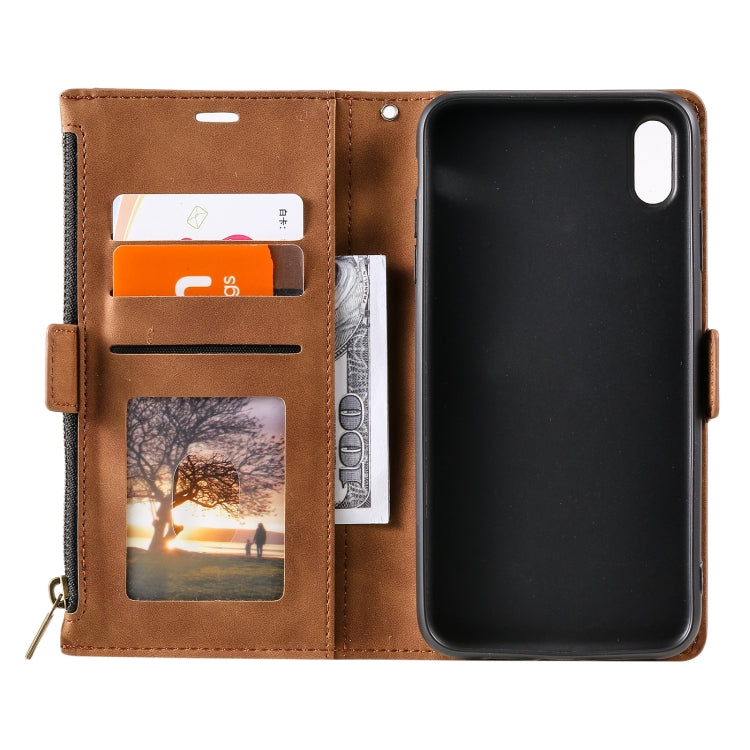 For iPhone X / XS Side Zipper Back Card Horizontal Flip PU Leather Case with Card Slots & Wallet & Photo Frame & Lanyard