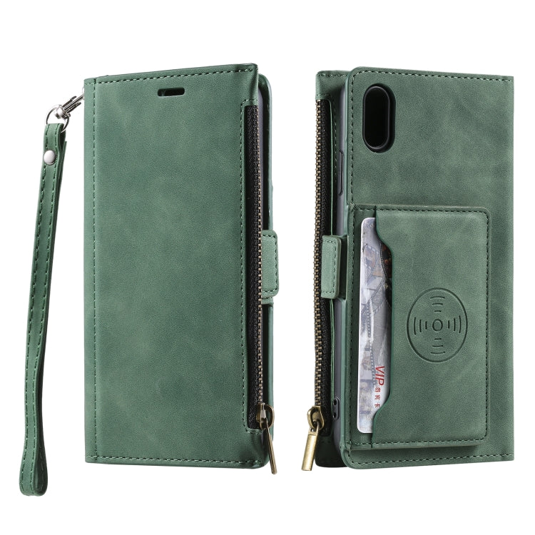 For iPhone X / XS Side Zipper Back Card Horizontal Flip PU Leather Case with Card Slots & Wallet & Photo Frame & Lanyard