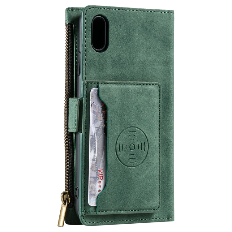 For iPhone X / XS Side Zipper Back Card Horizontal Flip PU Leather Case with Card Slots & Wallet & Photo Frame & Lanyard