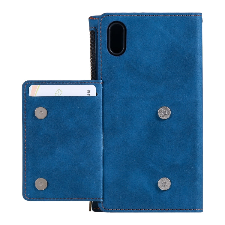 For iPhone XR Side Zipper Back Card Horizontal Flip PU Leather Case with Card Slots & Wallet & Photo Frame & Lanyard